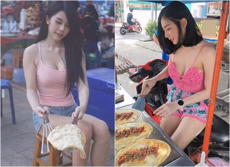 Hay trước đó, một cô gái tại Thái Lan Ngồi bàn hàng với phong cách khéo hở táo bạo.