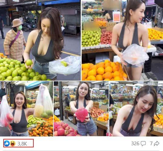 An mac mat me co gai ngang nhien di mua hoa qua o cho