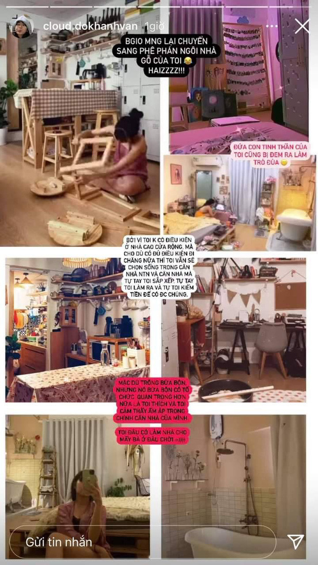 Trước những ý kiến này, Khánh Vân đã đăng story cho biết: "... căn nhà tự tay tôi sắp xếp, tự tay tôi làm ra và tự tay tôi kiếm tiền để có được chúng. Mặc dù trông bừa bộn nhưng nó bừa bộn có tổ chức. Quan trọng hơn nữa là tôi thích và tôi thấy ấm áp trong chính căn nhà của mình".