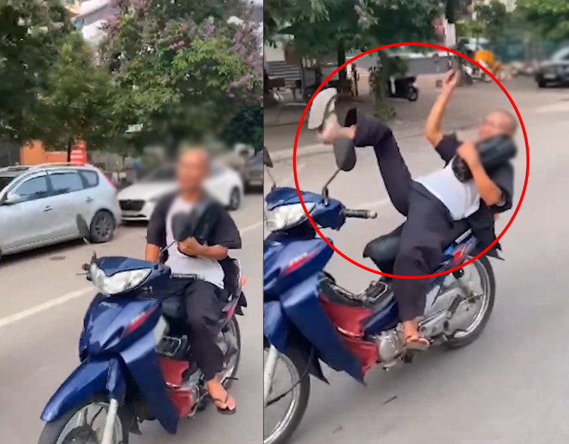 Chẳng còn trẻ trung gì nhưng ông bác này vẫn coi thường việc an toàn giao thông.