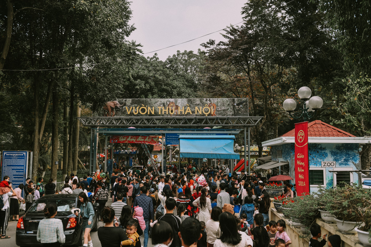 Đợt nghỉ Tết dương lịch 2024 trùng với dịp cuối tuần, nên một số địa điểm vui chơi, giải trí tại Hà Nội như vườn Bách thú Hà Nội (quận Ba Đình, Hà Nội) thu hút rất đông người đến, chủ yếu là các phụ huynh đưa trẻ nhỏ tới vui chơi và trải nghiệm.
