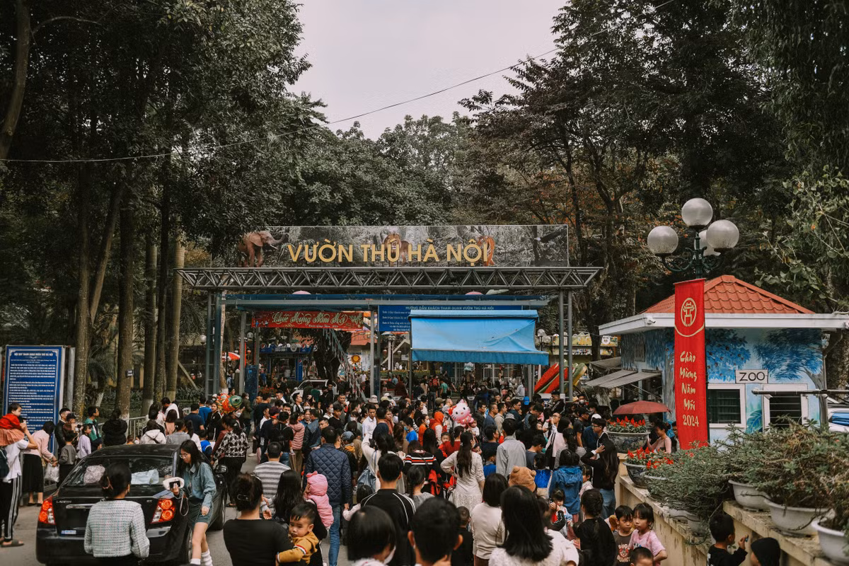 Đợt nghỉ Tết dương lịch 2024 trùng với dịp cuối tuần, nên một số địa điểm vui chơi, giải trí tại Hà Nội như vườn Bách thú Hà Nội (quận Ba Đình, Hà Nội) thu hút rất đông người đến, chủ yếu là các phụ huynh đưa trẻ nhỏ tới vui chơi và trải nghiệm.