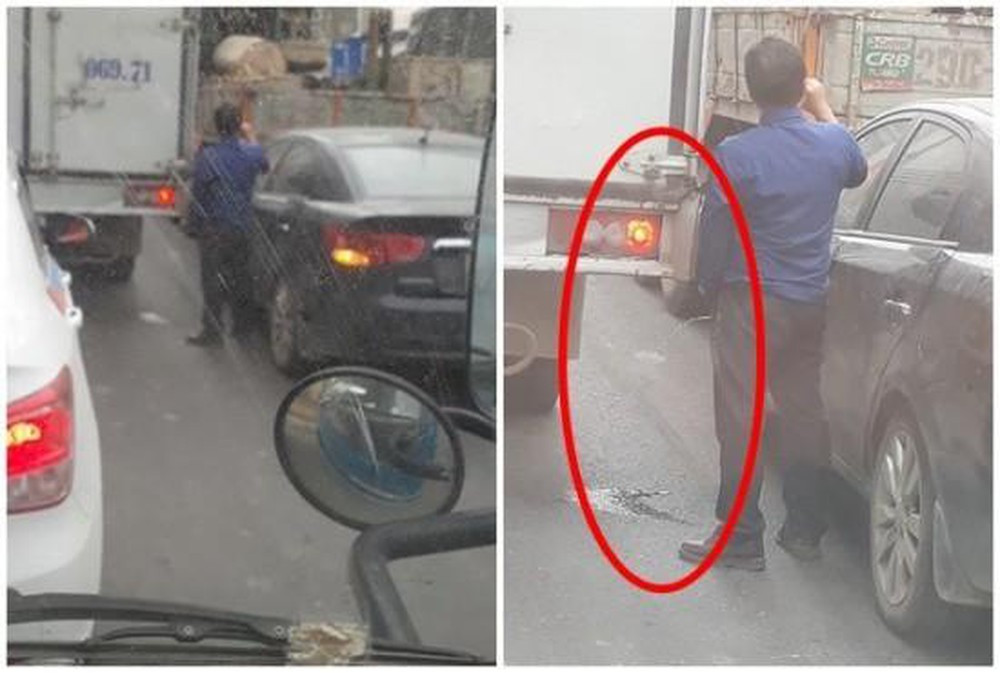 Một tài xế vì chờ lâu trong cảnh đường tắc nên đã làm liều để giải quyết cơn "đau thận" của mình.