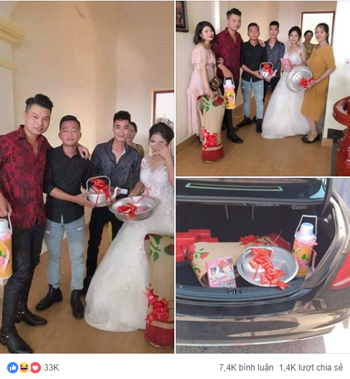 Nhận được món quà độc đáo này từ hội bạn khiến cô dâu chú rể vô cùng thích thú. Có thể giá trị của nó không thực sự lớn nhưng nó chứa đựng sự tâm huyết của nhóm bạn dành cho cặp đôi trong ngày hạnh phúc.