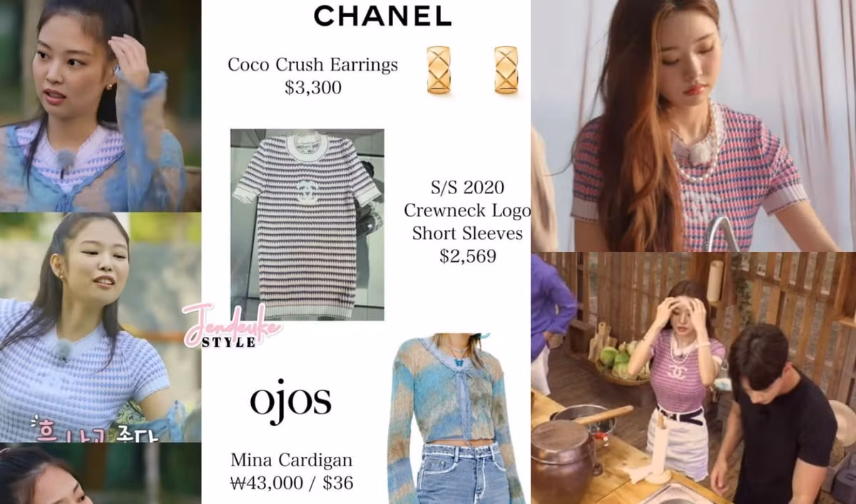 Áo Chanel mà JiA mặc trong "Địa Ngục Độc Thân" cũng có logo in chìm hơn so với mẫu thật.