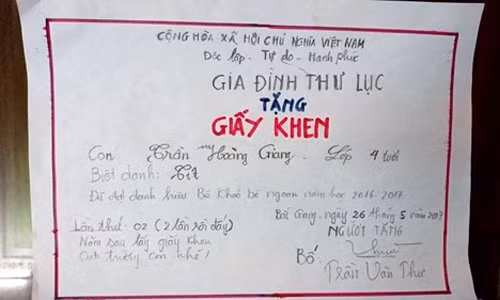 Nếu chưa chuẩn bị giấy khen khổng lồ thì nhiều người hết hồn với tấm giấy khen tự chế này.