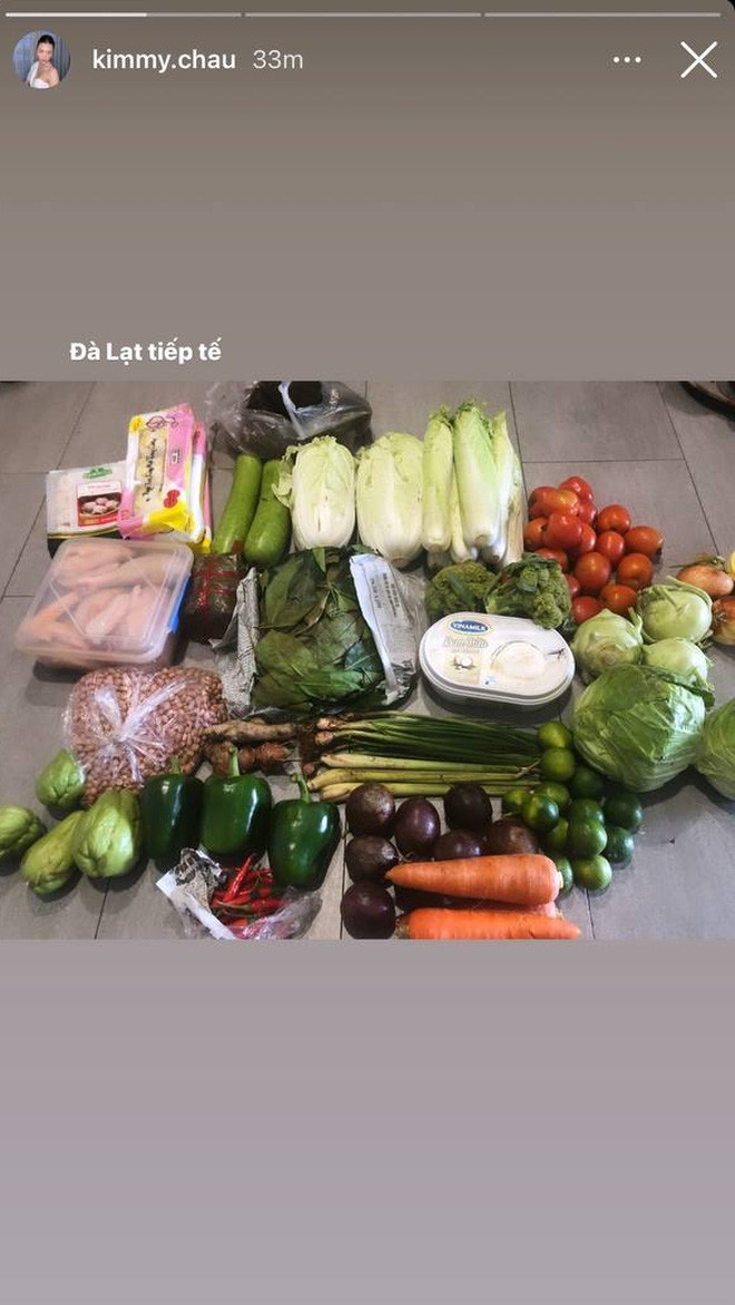 Trên dòng story, Kimmy Châu chỉ nhẹ nhàng để lại dòng trạng thái: "Đà Lạt tiếp tế".