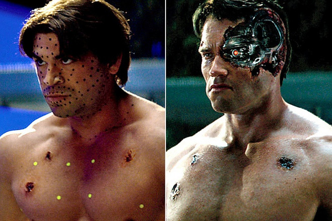 Arnold Schwarzenegger trong Terminator: Genisys (2015): Dù đã ngoài 70 tuổi, Arnold Schwarzenegger vẫn sở hữu hình thể và sức mạnh khiến nhiều người ao ước. Nhưng để trở lại đảm nhận vai diễn biểu tượng sự nghiệp trong Kẻ hủy diệt hồi 2015, tài tử vẫn cần sự hỗ trợ để cùng lúc sắm hai vai: Pops (phiên bản đã có tuổi của robot T-800 từ loạt phim gốc) và phiên bản trẻ hơn du hành đến bối cảnh thời gian của bộ phim. Đội ngũ sản xuất đã phải thuê vận động viên thể hình Brett Azar để giúp đỡ Arnie.