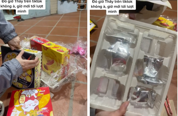 Quả thực, mới nhìn qua thì khó có thể phát hiện điểm bất thường, chỉ đến khi bóc ra mới biết được sự thật bên trong. Cô bạn tiến hành khui từng hộp bánh để dân mạng có thể thấy rõ chiêu trò của người bán.