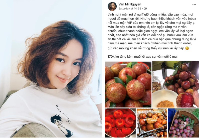 Hot girl Việt đời đầu - Mi Vân là người tiếp theo gia nhập đường đua bán đồ ăn online trong mùa dịch. Món ăn được cô nàng lựa chọn chính là... mận cùng nhiều hoa quả khác.