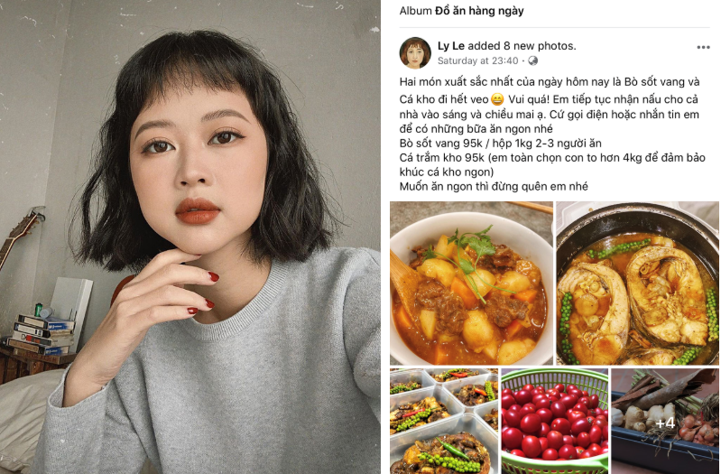 Theo bước Ngọc Anh bán hàng online trong mùa dịch là hot mom Ly Sún. Cô nàng cũng trổ tài nấu nướng và bán online chính những món mình làm ra, chẳng hạn như cá kho, bò sốt vang...