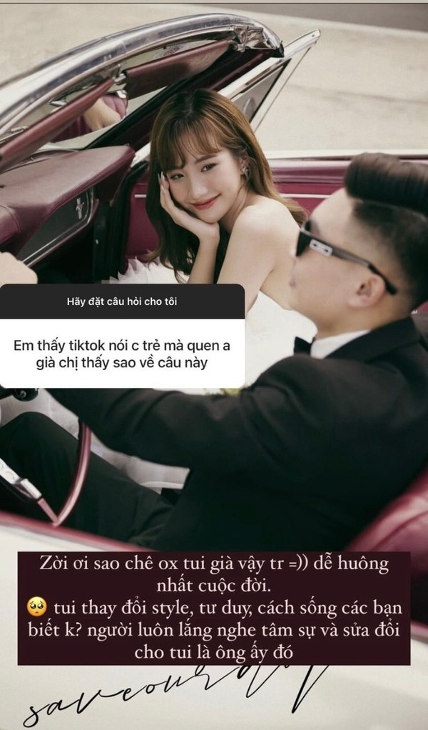 Mới đây, một người theo dõi Khánh Huyền đã thẳng thắn hỏi về cuộc hôn nhân của cô và thiếu gia Bụt. Người này để lại câu hỏi: “Em thấy mọi người nói chị trẻ mà quen anh già, chị thấy sao về câu này?”.