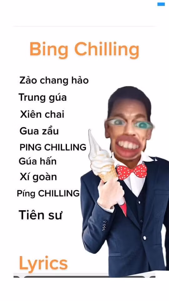 Câu nói nam diễn viên này nói trong clip, tạm phiên âm là: “Zao shang hao zung wo, shenzai wai-oh bing chilling. Wo han she huầy bing chilling”. (Tạm dịch: Chào buổi sáng Trung Quốc bây giờ tôi có kem tôi thích kem. Nhưng "Fast and Furious 9" còn ngon hơn kem).