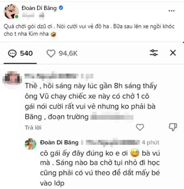 Bất ngờ chồng bị réo tên, "nữ đại gia quận 7" sau đó cũng vào "còm": "Cô gái ấy đây đúng không em ơi. Bà vú nhà chị mà. Sáng nào ba chở tụi nhỏ đi học cũng phải có bà vú theo để dắt mấy bé vào lớp".
