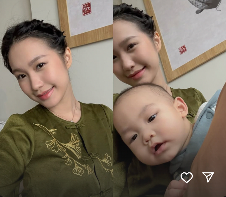 Đăng ảnh ở nhà, Doãn Hải My diện pháp phục nhẹ nhàng, tóc vấn gọn gàng và khoe trọn diện mạo xinh đẹp.