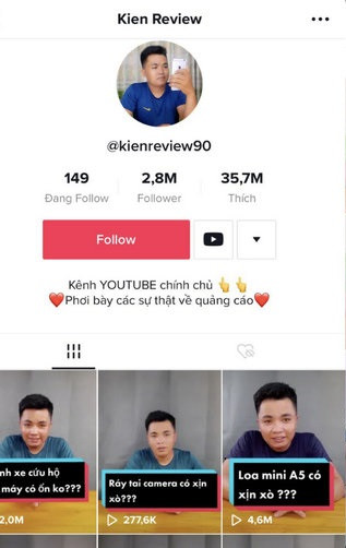 TikToker Kiên Review được mệnh danh là "Khắc tinh của những món hàng rởm" bởi mỗi sản phẩm mà anh chàng nhận xét đều mang tính khách quan, không hề quảng cáo cho bất kỳ món nào.