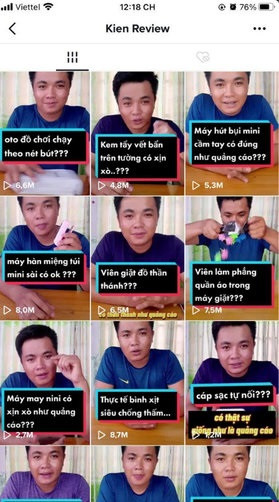 Các clip nổi bật của Kiên Review có thể kể đến như: Kem trộn siêu trắng, viên tẩy trắng quần áo, viên tẩy lồng máy giặt, máy tách hạt ngô, chảo chống dính chiên không cần dầu mỡ...