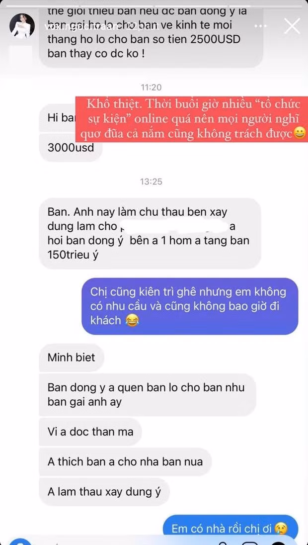Con số ban đầu là 2500 USD, (khoảng 57 triệu đồng) nhưng khi gái xinh vẫn im lặng, người ấy đã vội tăng thêm 500 USD cho dễ nói chuyện hơn.