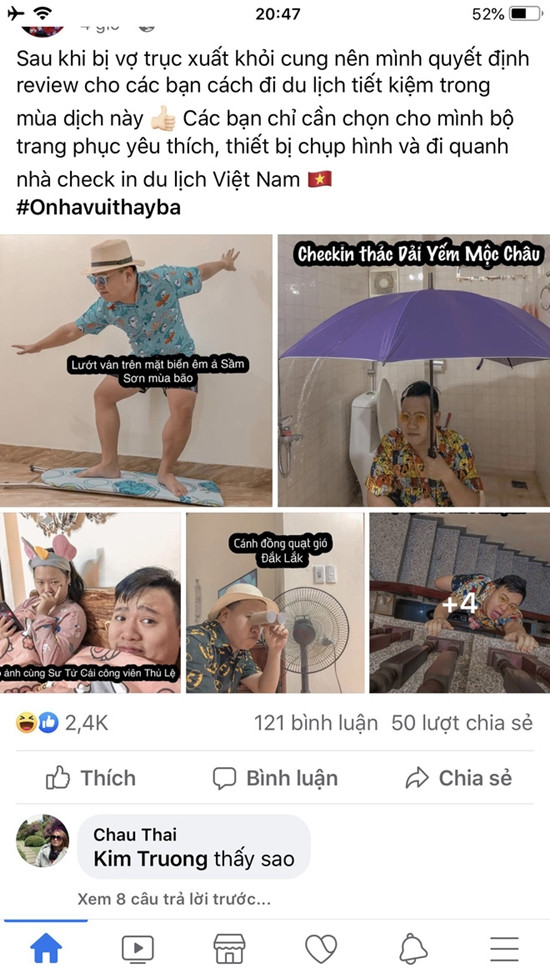 Cách ly toàn xã hội theo chỉ đạo của Thủ tướng Chính phủ, nhiều người ở nhà để tránh dịch và cũng từ đó, không ít những trò vui được dân tình nghĩ ra. Điển hình như, đôi vợ chồng trẻ mới đây đã gây sốt với bộ album ảnh chia sẻ cách đi du lịch vừa thú vị, vừa tiết kiệm khi phải ở nhà dài ngày.