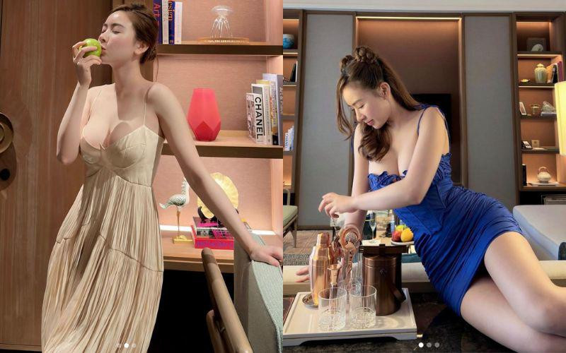 Phong cách ăn mặc lộng lẫy và quyến rũ của Phương Bora khiến nhiều người phải bất ngờ vì không hề kém cạnh nàng Á hậu đình đám.