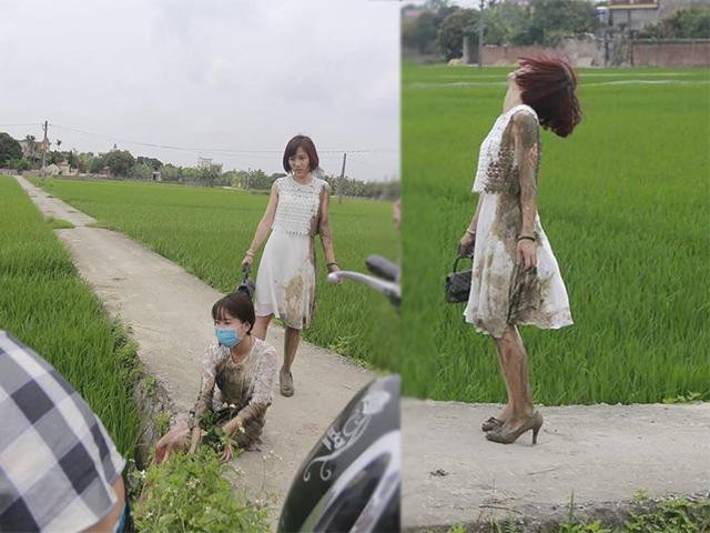 Váy áo xúng xính để đi ăn cưới nhưng quá tin vào tay lái của bạn thân nên cô nàng váy trắng đã chuyển màu sang bùn đất.