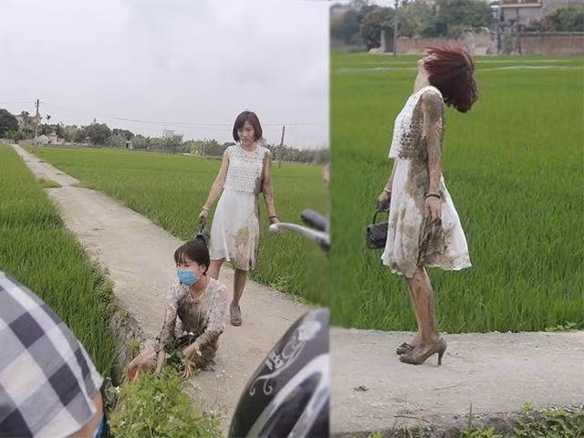 Váy áo xúng xính để đi ăn cưới nhưng quá tin vào tay lái của bạn thân nên cô nàng váy trắng đã chuyển màu sang bùn đất.