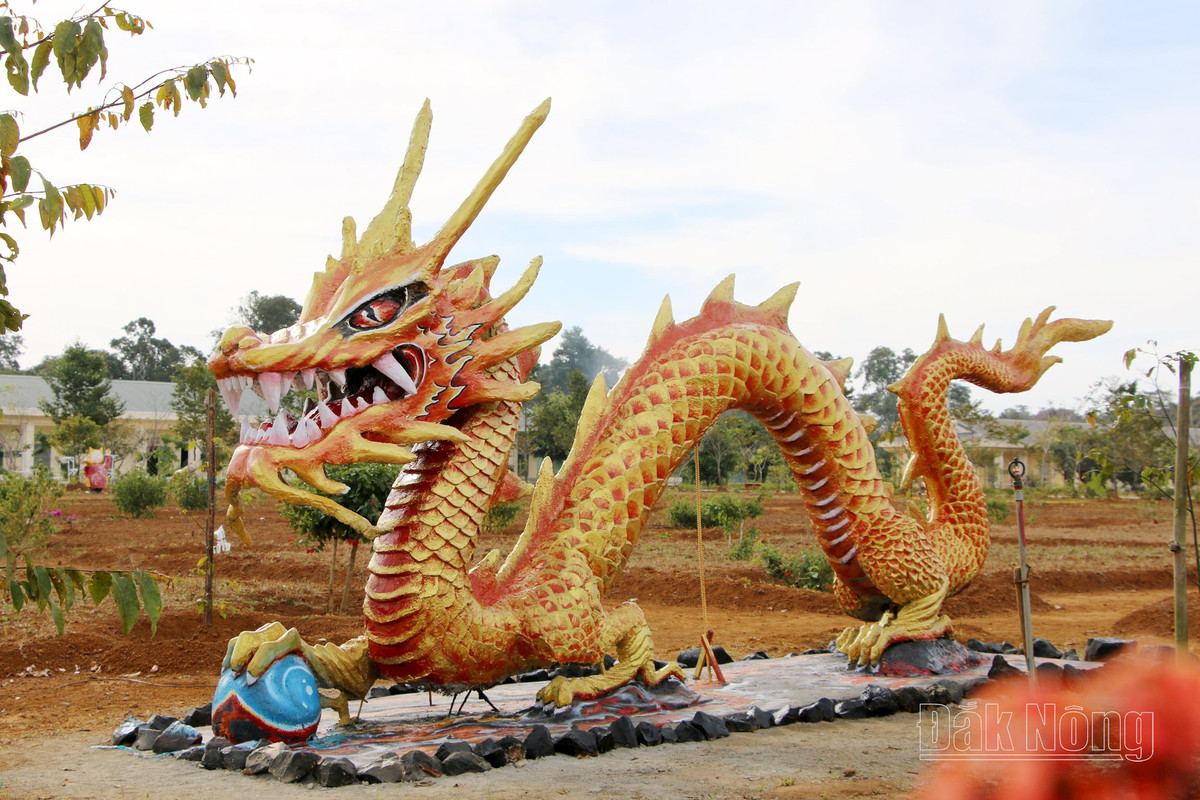 Trước đó, để chuẩn bị đón năm mới 2024, chiến sĩ Tiểu đoàn 301, Trung đoàn 994, Bộ Chỉ huy Quân sự tỉnh Đắk Nông đã bắt tay thực hiện mô hình rồng nằm trong khuôn viên đơn vị.