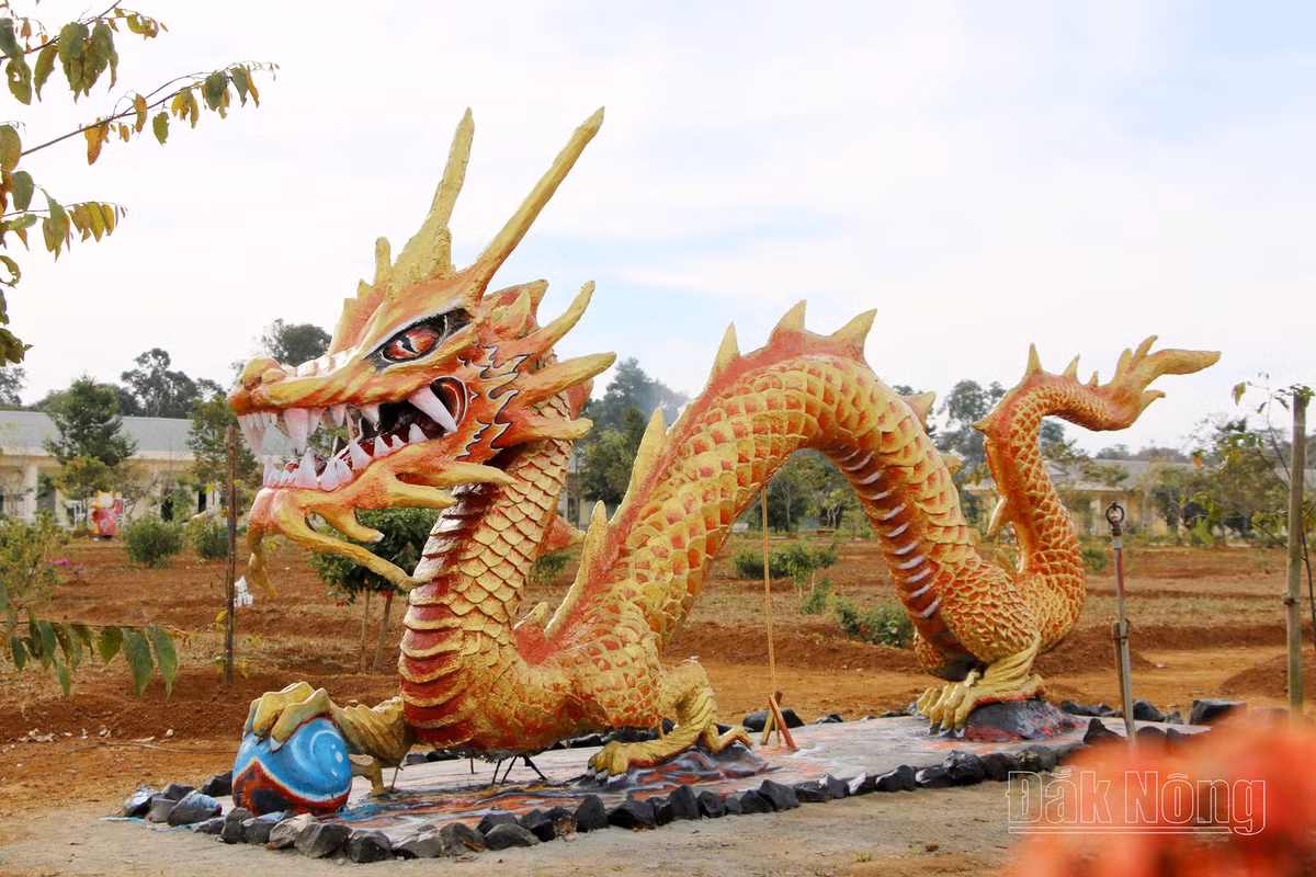 Trước đó, để chuẩn bị đón năm mới 2024, chiến sĩ Tiểu đoàn 301, Trung đoàn 994, Bộ Chỉ huy Quân sự tỉnh Đắk Nông đã bắt tay thực hiện mô hình rồng nằm trong khuôn viên đơn vị.