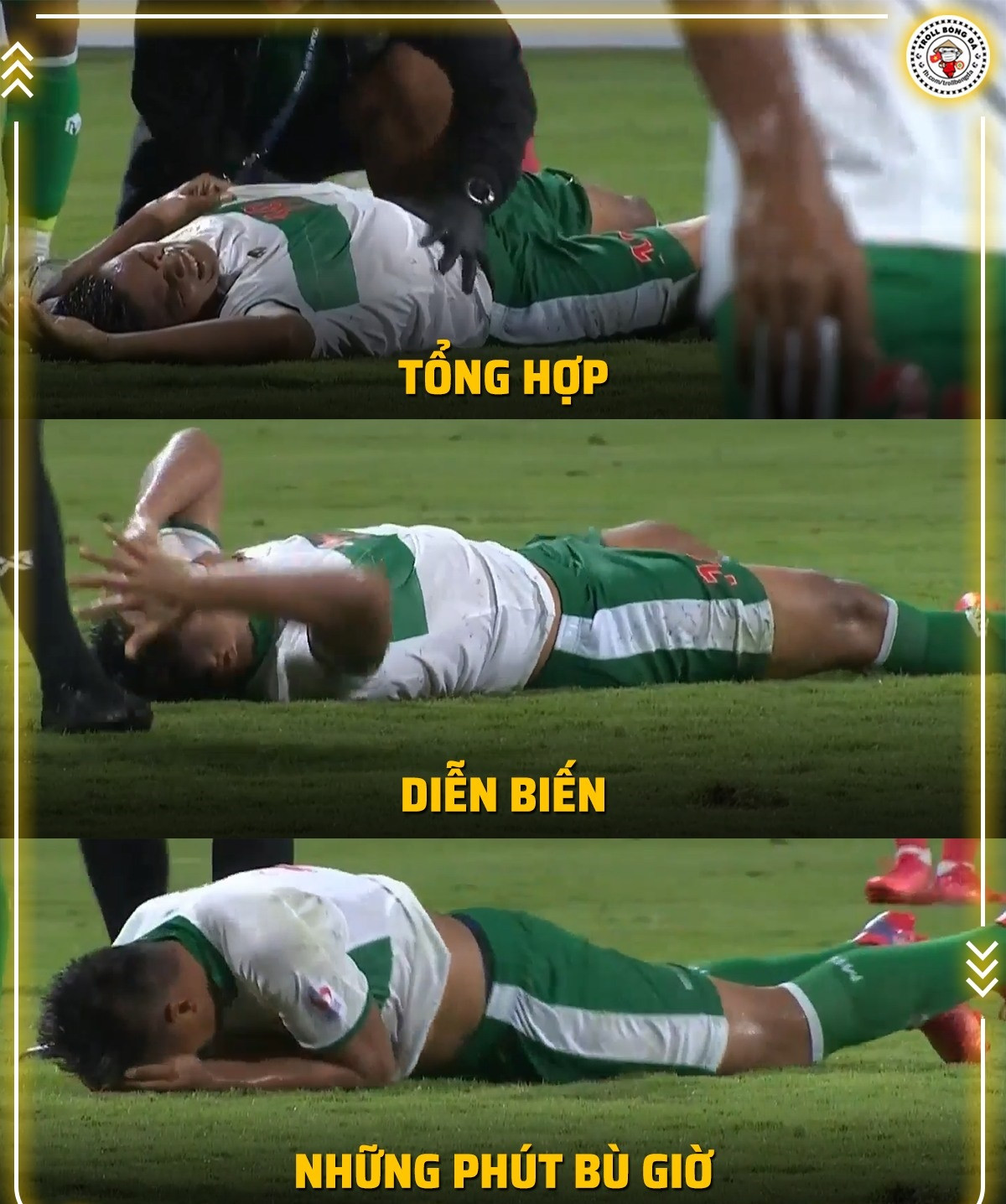 Những phút bù giờ sau khi thành công trong việc "cầu hòa" đội tuyển Việt Nam, các cầu thủ Indonesia thích thú với việc "nằm... nằm và nằm...".