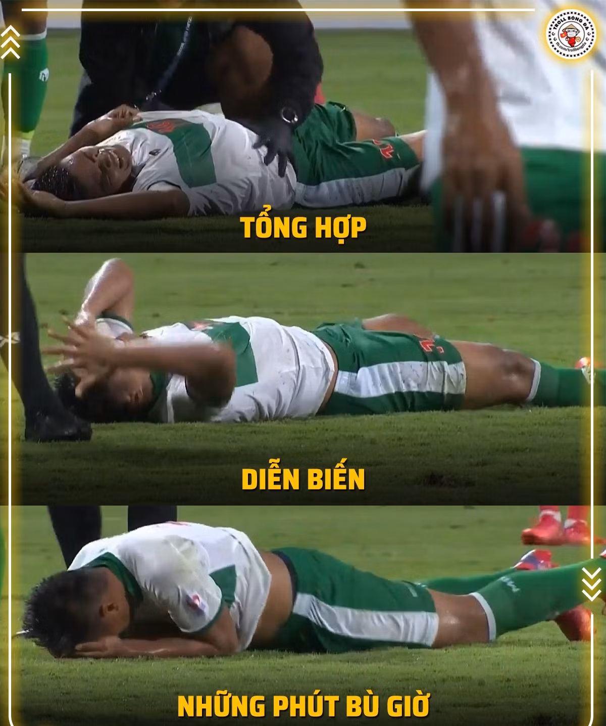 Những phút bù giờ sau khi thành công trong việc "cầu hòa" đội tuyển Việt Nam, các cầu thủ Indonesia thích thú với việc "nằm... nằm và nằm...".