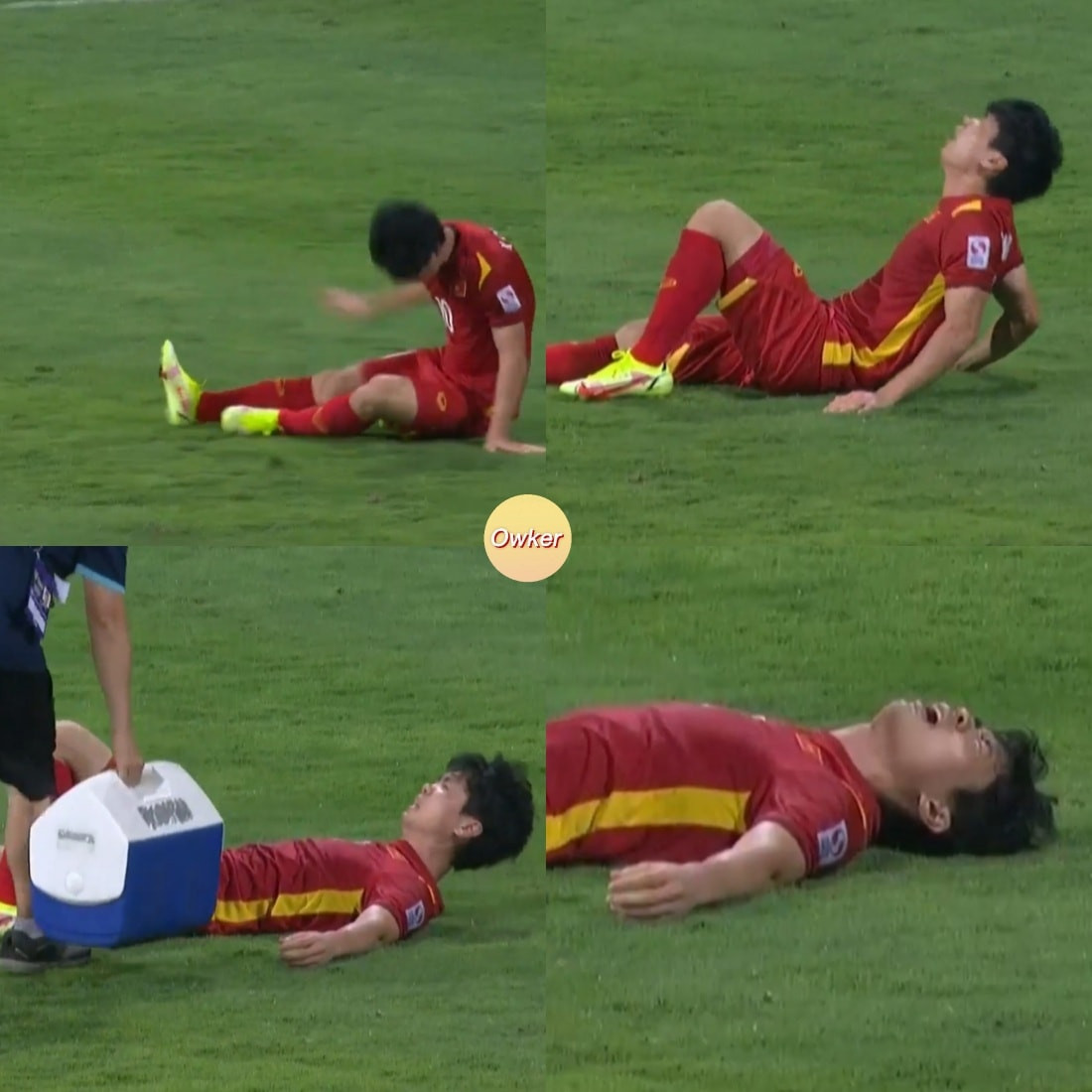 Công Phượng gặp chấn thương cuối hiệp 1 và được thay ra bằng Tiến Linh.