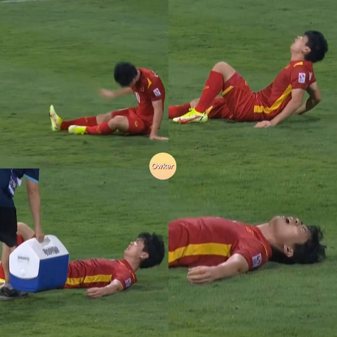 Công Phượng gặp chấn thương cuối hiệp 1 và được thay ra bằng Tiến Linh.