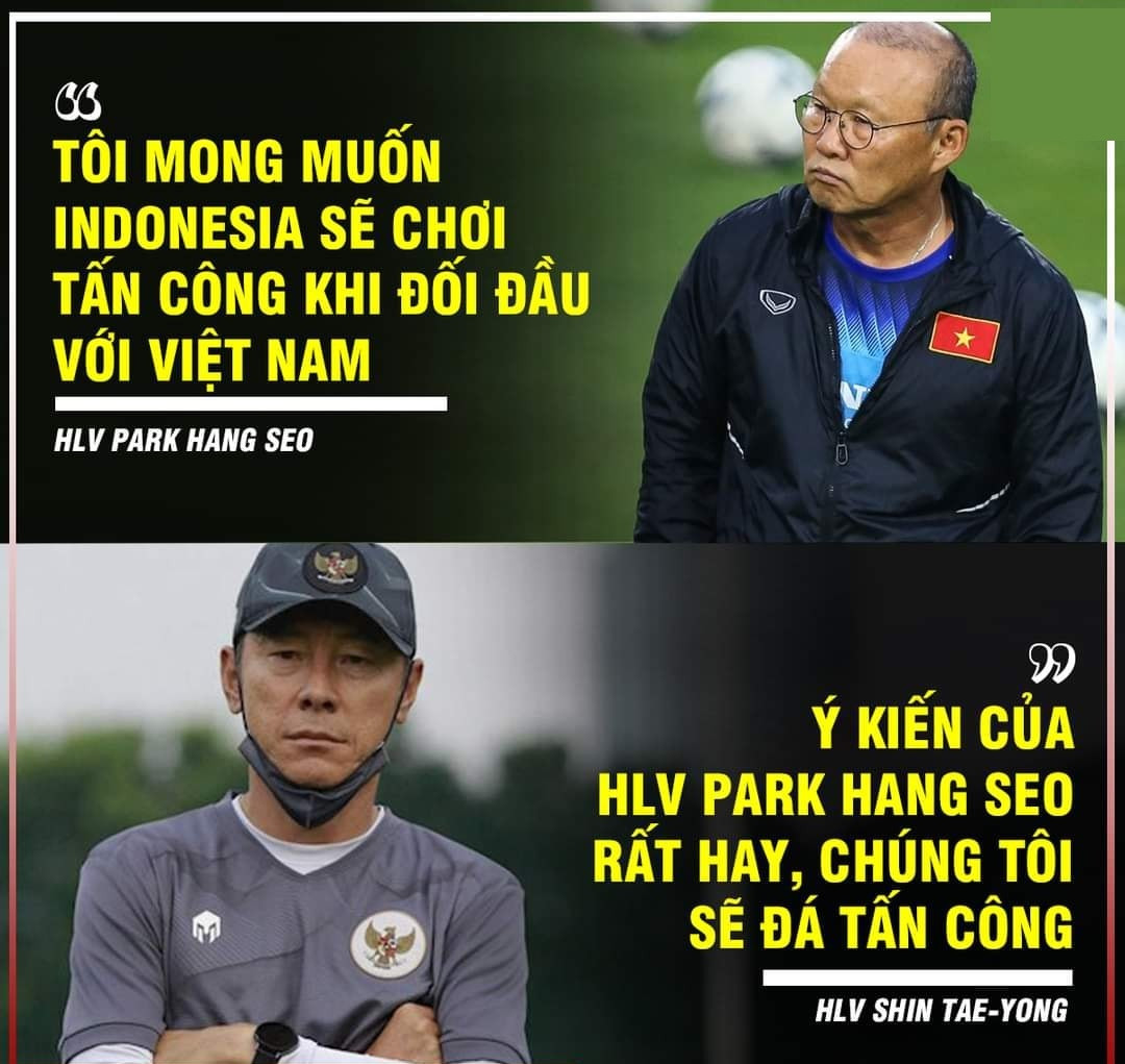 Những bức ảnh chế bóng đá mới nhất được netizen truyền tay nhau xoay quanh trận đấu giữa đội tuyển Việt Nam và Indonesia tại vòng bảng AFF Cup 2020. Đặc biệt là màn "đấu khẩu" đầy thâm ý gữa HLV 2 đội.