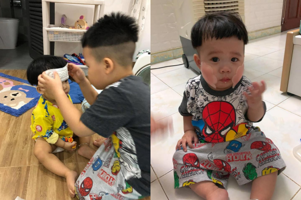 Chị Thúy Quỳnh tiết lộ, hai em bé Chíp (6 tuổi) và Điều Hòa (3 tuổi) của mình bình thường đã khá nghịch ngợm. Những ngày nghỉ ở nhà không được đi chơi, chúng càng bày đủ trò hơn.