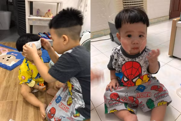 Chị Thúy Quỳnh tiết lộ, hai em bé Chíp (6 tuổi) và Điều Hòa (3 tuổi) của mình bình thường đã khá nghịch ngợm. Những ngày nghỉ ở nhà không được đi chơi, chúng càng bày đủ trò hơn.