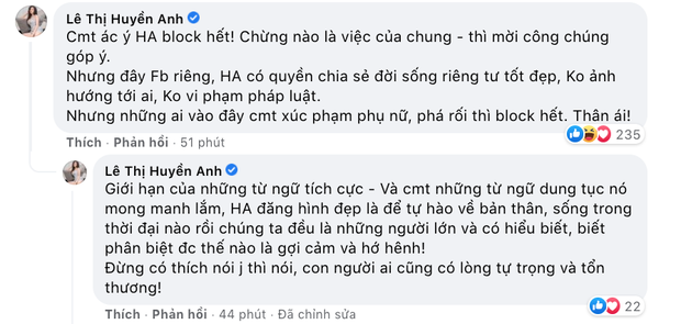 Với loạt ảnh xinh đẹp, gợi cảm này, Bà Tưng nhanh chóng nhận về hàng chục nghìn lượt yêu thích và hàng nghìn bình luận. Tuy nhiên không ít trong số đó là bình luận ác ý, xúc phạm nên gái xinh đã có phản ứng gay gắt.