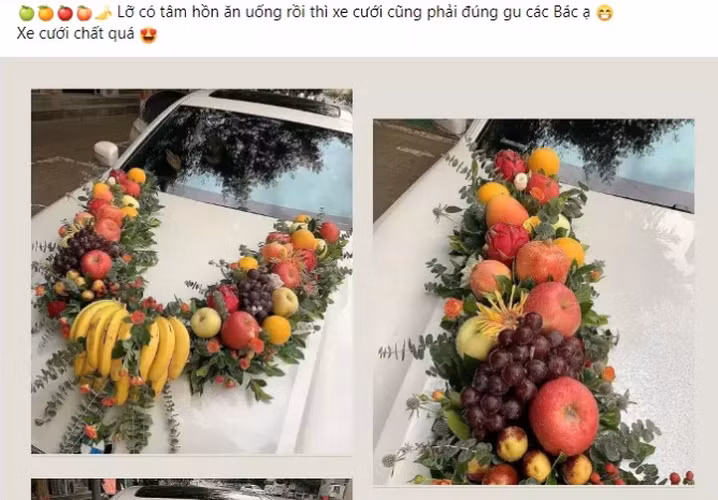 Mặc dù tạo ra một tác phẩm độc đáo nhưng thực tế, cô dâu vốn không có kinh nghiệm gì, chỉ làm theo lời "ông bà mách bảo". "Có thể mọi người không tin nhưng mình không có một chút kiến thức gì về cắm hoa hết. Trước đó, mình đã lên kế hoạch tính toán những loại trái cây, hoa tươi rồi mua thêm vài vật dụng cần thiết. Đến lúc cắm thì chỉ gắn bừa lên, xen thêm hoa lá vậy thôi", cô dâu bộc bạch.