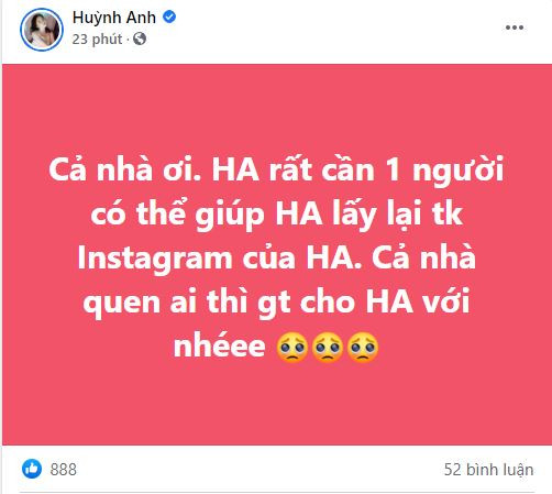 Mới đây, dân mạng đã được phen bàn tán xôn xao trước thông tin Huỳnh Anh chia sẻ việc cô nàng mới bị mất tài khoản Instagram hàng trăm nghìn người follow.