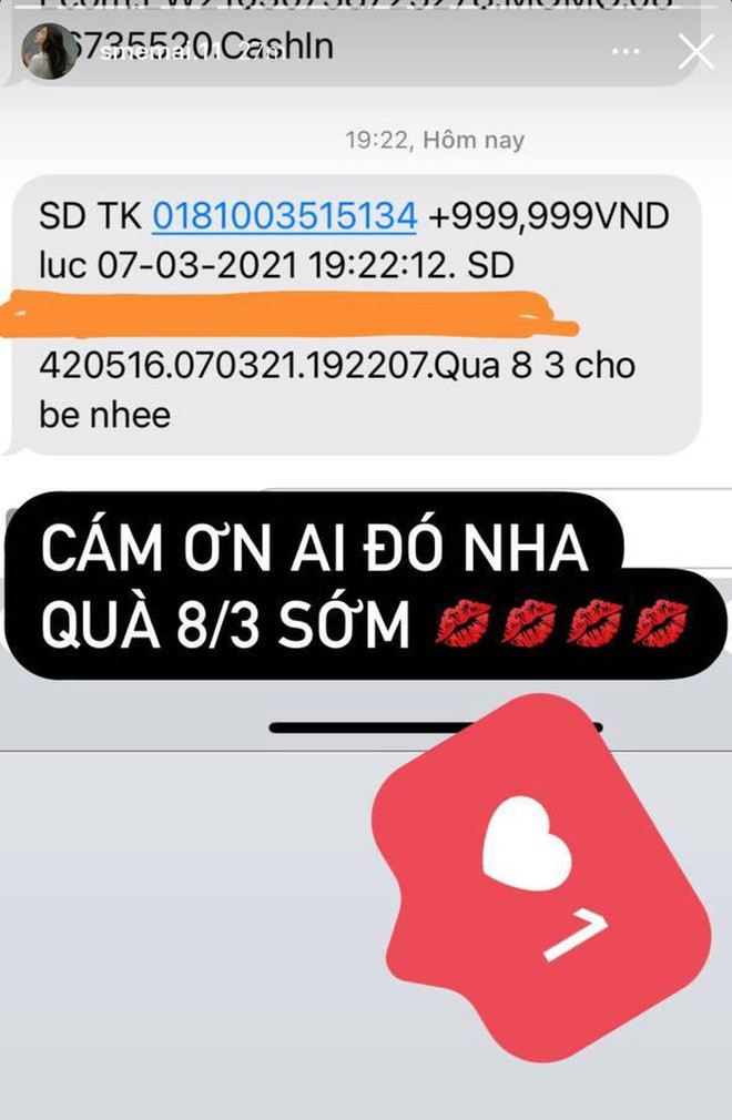 Người đẹp Sme Mai với món quà là tiếng ting ting kèm 999.999 VND trong ngày 8/3.