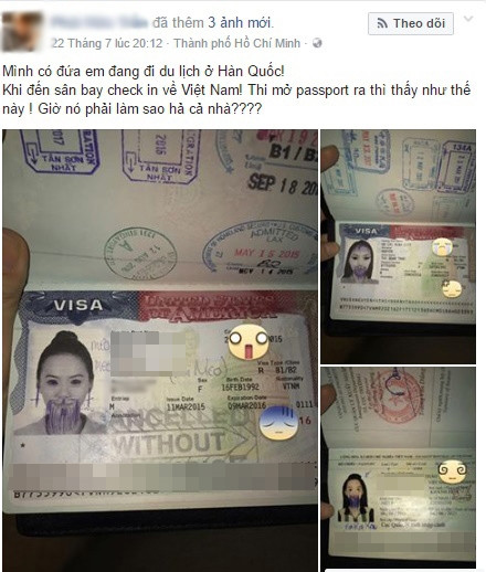 Ít lâu sau đó, tài khoản Đ.T.N đăng tải trên trang Facebook của mình kèm hình ảnh "dở khóc dở cười" chụp thị thực và hộ chiếu của cô gái đã bị vẽ bậy kín mặt như thời xưa người ta hay vẽ bậy vào sách giáo khoa vậy.