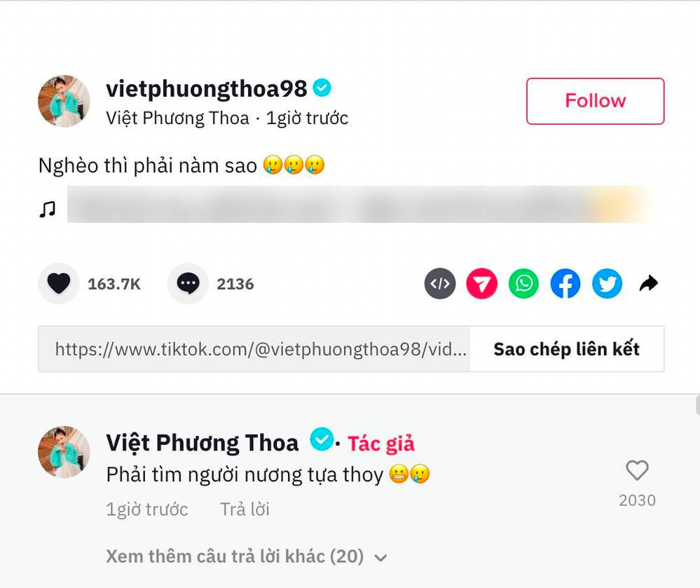 Điều này lại một lần nữa chứng minh cho tình trạng độc thân của Việt Phương Thoa ở hiện tại.