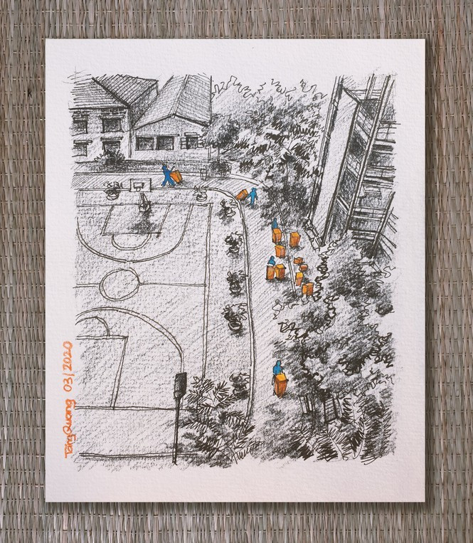 Những ngày sống trong khu cách ly dịch Covid-19, Tăng Quang đã lưu lại kỷ niệm bằng bộ tranh mang tên “Quarantine Holidays” (kỳ nghỉ trong khu cách ly). Đó là chuỗi những hình ảnh thường ngày ở khu cách ly bằng những nét vẽ mộc mạc, giản dị nhưng vô cùng đáng yêu và bắt mắt.