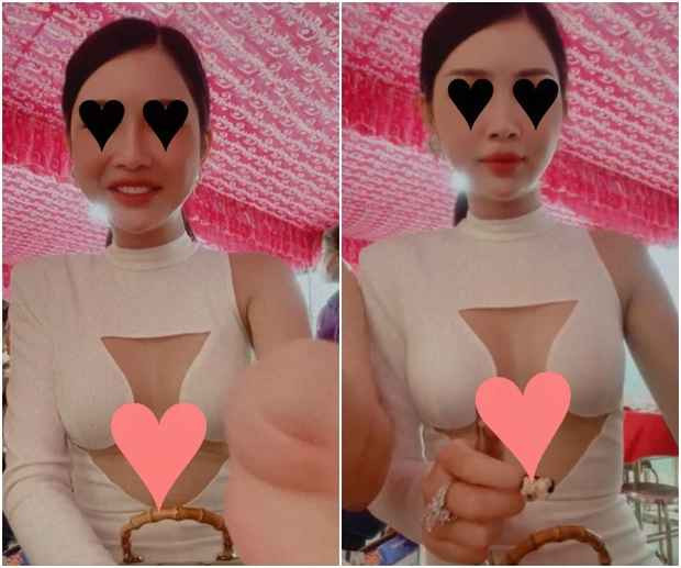 Nhìn cận cảnh, bộ trang phục của cô nàng hở bạo ở vòng 1 khiến nhiều dân mạng cho rằng quá lố để đi đám cưới.