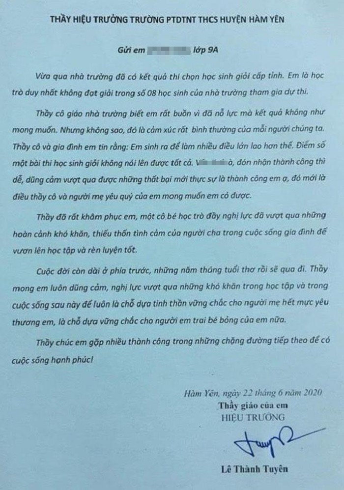 Thong diep tu buc thu Hieu truong gui hoc tro: 'Em sinh ra de lam nhieu dieu lon lao hon the'