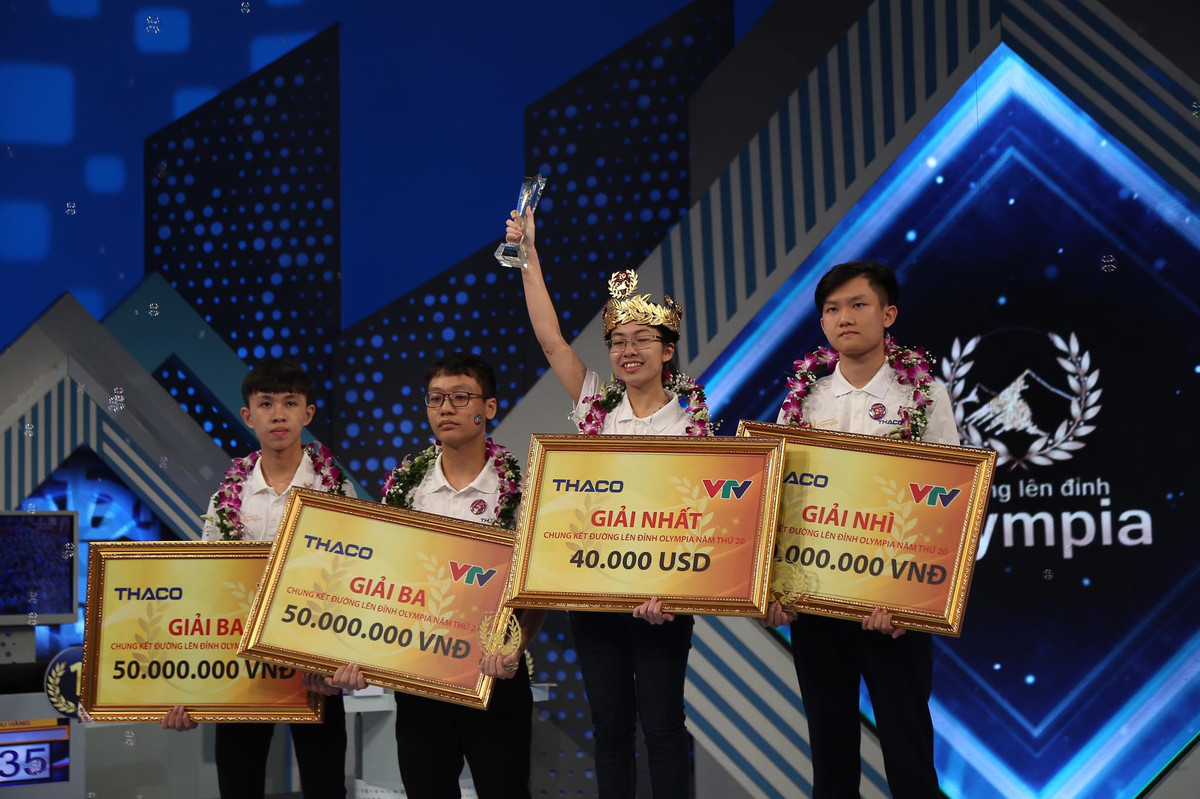 Thu Hằng - thí sinh nữ duy nhất của chung kết chương trình Đường lên đỉnh Olympia năm thứ 20 đã trở thành tân quán quân của cuộc thi, với 235 điểm sau 4 phần thi.