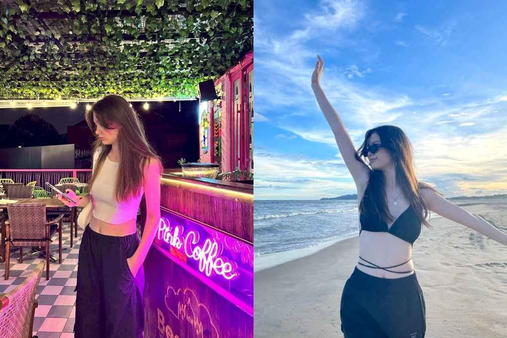 Thanh Giang dễ dàng thu hút mọi ánh nhìn nhờ có gương mặt lai Tây xinh xắn, làn da trắng trẻo cùng đôi chân dài thẳng tắp.