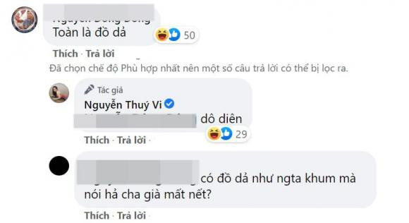 Bên cạnh đó, có người bình luận về hot girl thị phi này bằng những ngôn từ khá nặng nề như: "toàn đồ giả". Ngay sau đó, cô nàng đáp trả: "vô duyên".