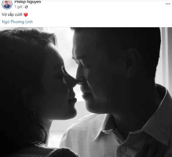 Trong ảnh, cặp đôi mặt đối mặt tình tứ. Đính kèm, Phillip Nguyễn tag tên Linh Rin và khẳng định: "Vợ sắp cưới".