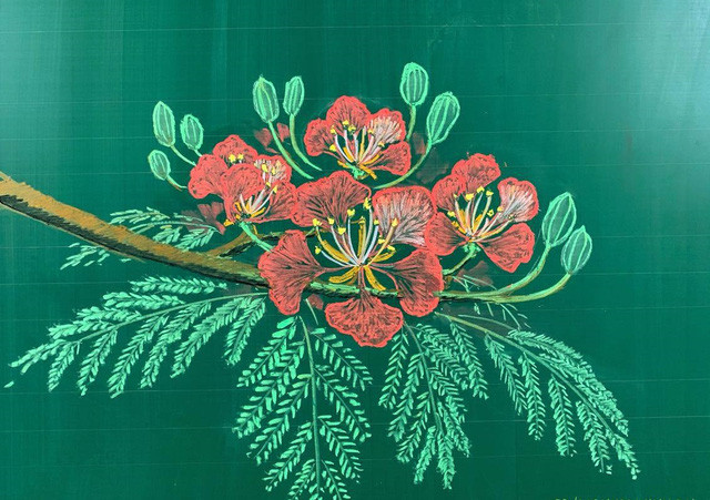 Ở trường Tiểu học Nghĩa Hưng, các thầy cô giáo và các em học sinh đều rất thích thú trước những bức vẽ trên bảng phấn của thầy Du.