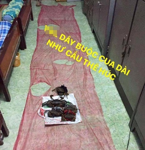 Trước đó, hình ảnh mua cua nhưng dây buộc dài như tấm áo mưa khiến nhiều người chú ý.